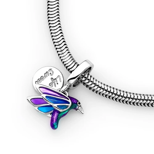 Srebrna zawieszka kolorowy koliber emalia Charms Z485-925-S marko