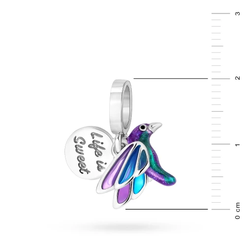 Srebrna zawieszka kolorowy koliber        emalia Charms