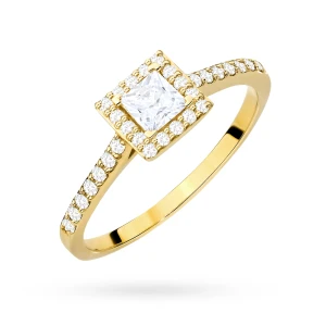 Zaręczynowy pierścionek ze złota  kwadratowy diament Princessa 0,30ct i brylanty Generacja
