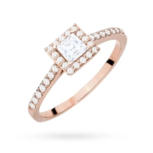 Zaręczynowy pierścionek z różowego złota  kwadratowy diament Princessa 0,30ct i brylanty Generacja