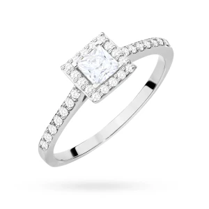 Zaręczynowy pierścionek z białego złota  kwadratowy diament Princessa 0,30ct i brylanty Generacja