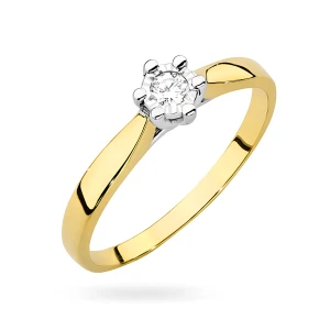 Klasyczny pierścionek zaręczynowy         z diamentem laboratoryjnym 0,08ct złoto Lab Diamonds