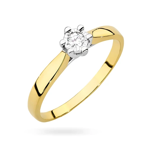 Klasyczny pierścionek zaręczynowy         z diamentem laboratoryjnym 0,08ct złoto Lab Diamonds