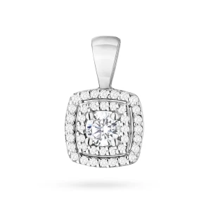 Białe złoto kwadratowa zawieszka          z diamentami laboratoryjnymi Lab Diamonds