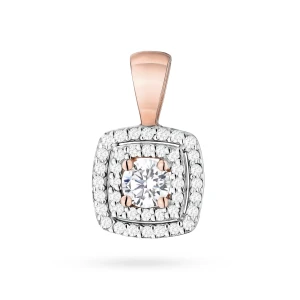 Różowe złoto kwadratowa zawieszka         z diamentami laboratoryjnymi Lab Diamonds