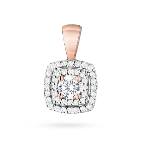 Różowe złoto kwadratowa zawieszka         z diamentami laboratoryjnymi Lab Diamonds