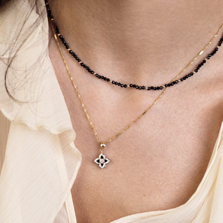 Złoty naszyjnik choker czarne koraliki złote kulki Kleur N412-585 marko