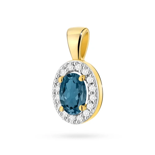 Zawieszka markiza z Topazem London Blue  0,50ct żółte złoto