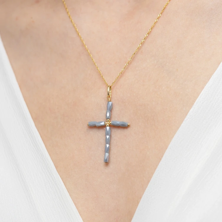 Srebrna zawieszka diamentowany szary krzyżyk Z715-925-SZ marko