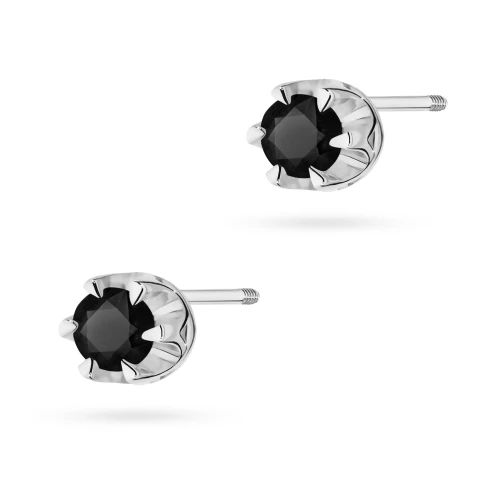 Klasyczne złote kolczyki z czarnymi  diamentami 2 x 0,12ct białe złoto sztyft zakręcany labret