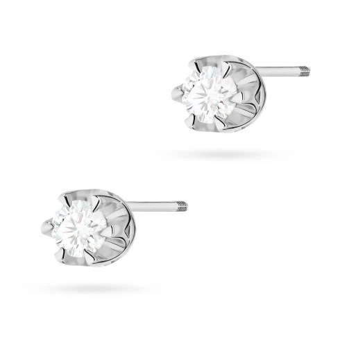 Klasyczne złote kolczyki z diamentami 2  x 0,08ct białe złoto sztyft zakręcany labret