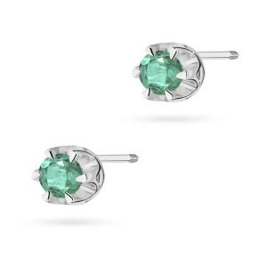 Klasyczne złote kolczyki ze szmaragdem  2 x 0,15ct białe złoto sztyft zakręcany labret