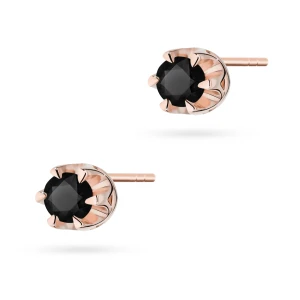 Klasyczne złote kolczyki z czarnymi  diamentami 2 x 0,12ct różowe złoto