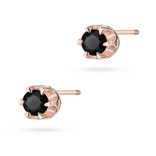 Klasyczne złote kolczyki z czarnymi  diamentami 2 x 0,12ct różowe złoto sztyft zakręcany labret