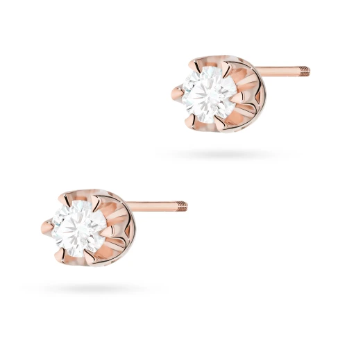 Klasyczne złote kolczyki z diamentami 2  x 0,08ct różowe złoto sztyft zakręcany labret