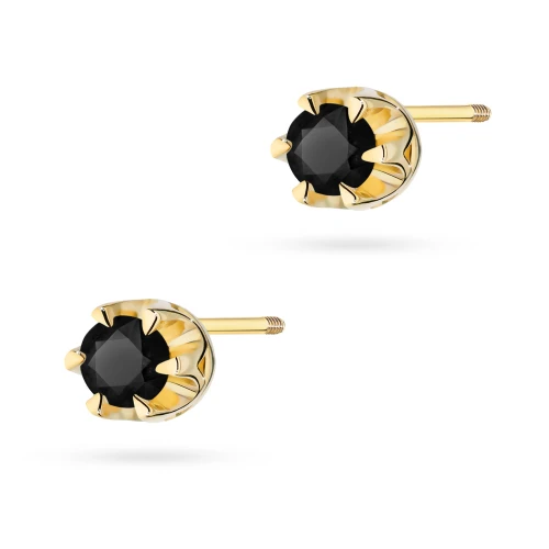 Klasyczne złote kolczyki z czarnymi diamentami 2 x 0,12ct żółte złoto sztyft zakręcany labret K0032.Z3.DIB.08 marko