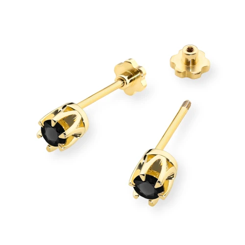 Klasyczne złote kolczyki z czarnymi diamentami 2 x 0,12ct żółte złoto sztyft zakręcany labret K0032.Z3.DIB.08 marko