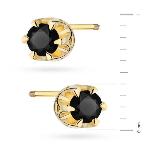 Klasyczne złote kolczyki z czarnymi  diamentami 2 x 0,12ct żółte złoto sztyft zakręcany labret