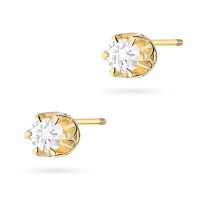 Klasyczne złote kolczyki z diamentami 2  x 0,12ct żółte złoto sztyft zakręcany labret