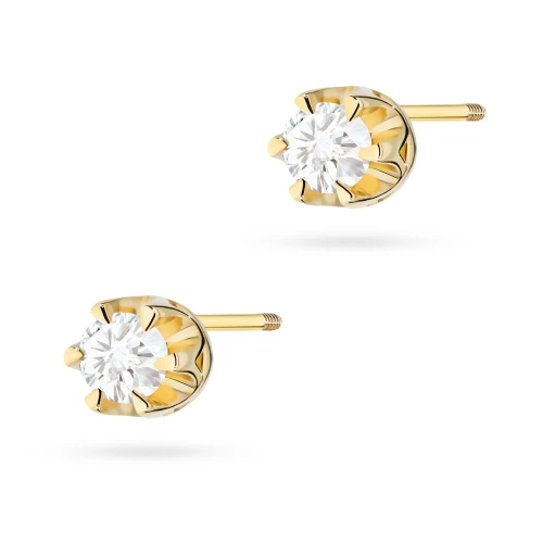 Klasyczne złote kolczyki z diamentami 2 x 0,12ct żółte złoto sztyft zakręcany labret K0032.Z3.DIW.09 marko