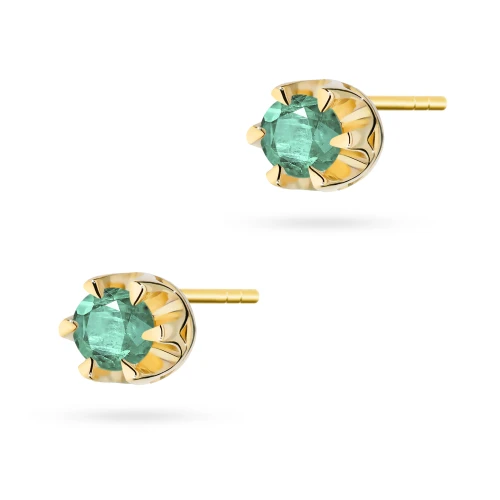 Klasyczne złote kolczyki ze szmaragdem  2 x 0,15ct żółte złoto
