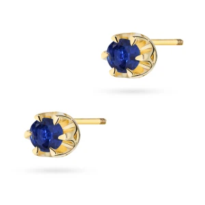 Klasyczne złote kolczyki z szafirami 2  x 0,15ct żółte złoto sztyft zakręcany labret