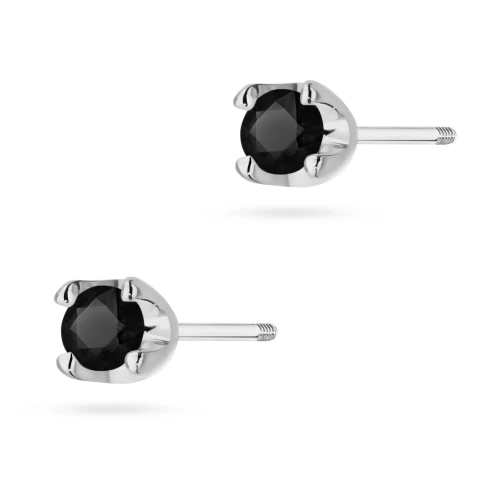 Klasyczne złote kolczyki z czarnymi  diamentami 2 x 0,12ct białe złoto sztyft zakręcany labret
