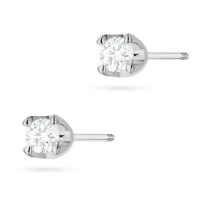 Klasyczne złote kolczyki z diamentami 2  x 0,10ct białe złoto sztyft zakręcany labret