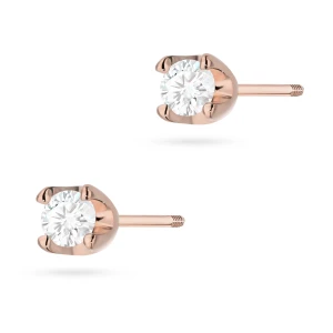 Klasyczne złote kolczyki z diamentami 2  x 0,10ct różowe złoto sztyft zakręcany labret