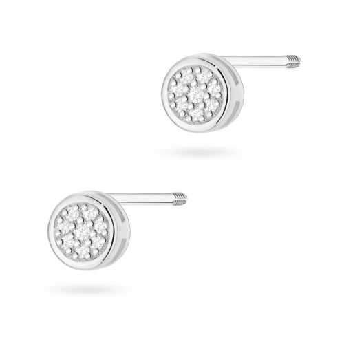 Złote okrągłe kolczyki z diamentami  białe złoto sztyft zakręcany labret