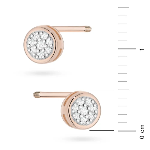 Złote okrągłe kolczyki z diamentami  różowe złoto sztyft zakręcany labret