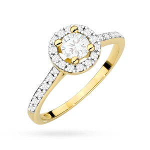 Pierścionek zaręczynowy wielokamieniowy  z żółtego złota Lab Diamonds