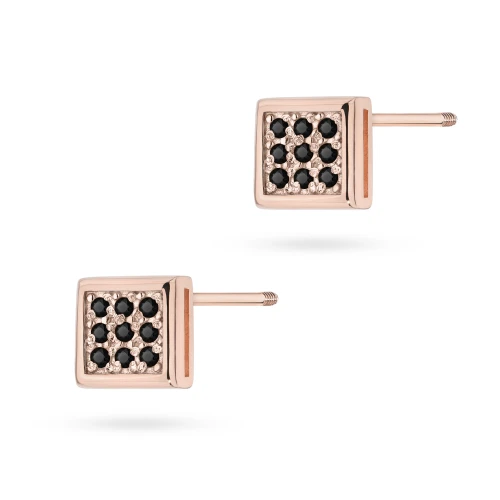Kolczyki K0036 z czarnymi diamentami  różowe złoto sztyft zakręcany labret