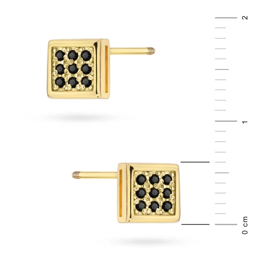 Kolczyki K0036 z czarnymi diamentami  żółte złoto sztyft zakręcany labret
