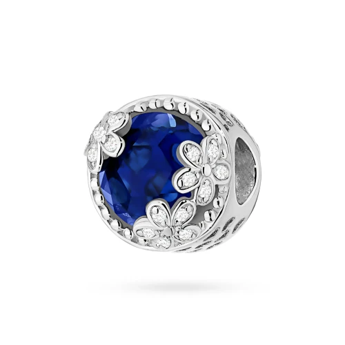 Srebrna zawieszka okrągły koralik granatowa cyrkonia Charms Z730-925-GS marko