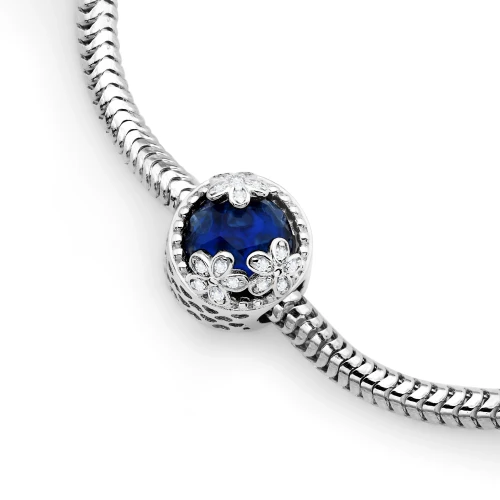 Srebrna zawieszka okrągły koralik granatowa cyrkonia Charms Z730-925-GS marko