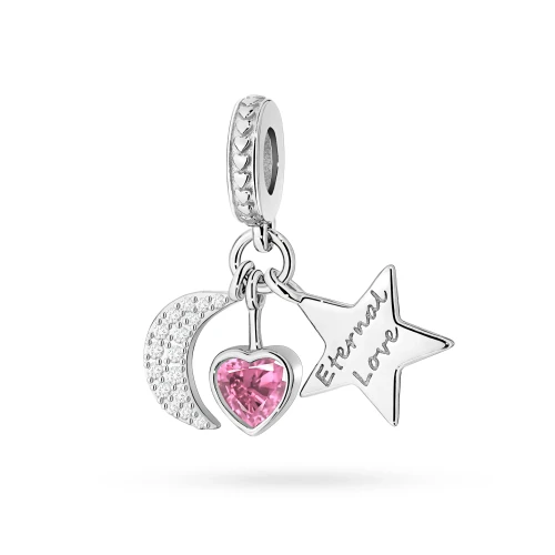 Srebrna zawieszka wisiorek gwiazdka księżyc serce różowa cyrkonia Charms Z731-925-RS marko
