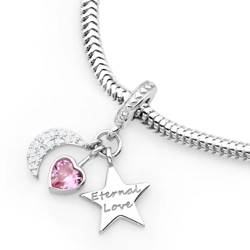 Srebrna zawieszka wisiorek gwiazdka księżyc serce różowa cyrkonia Charms Z731-925-RS marko