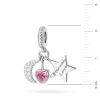 Srebrna zawieszka wisiorek gwiazdka księżyc serce różowa cyrkonia Charms Z731-925-RS marko
