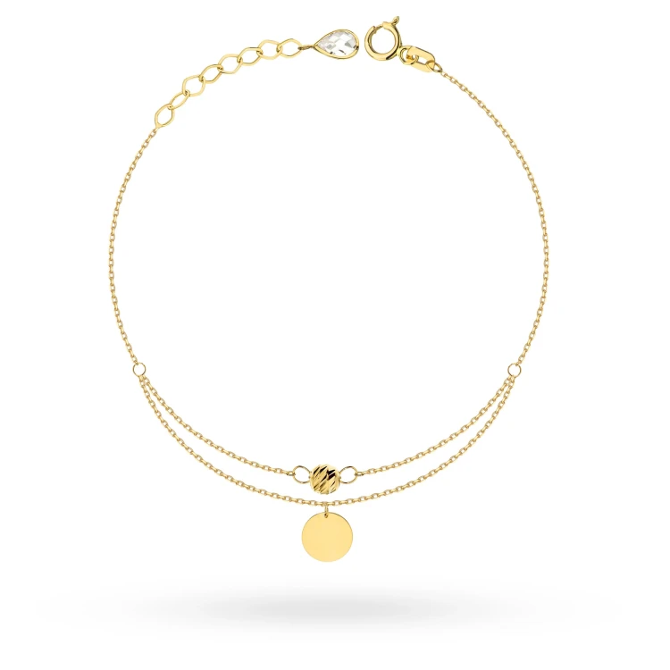 Złota bransoletka diamentowana kulka blaszka moneta Iluvia B1440-585-B marko