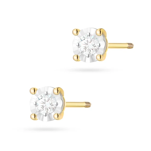 Kolczyki klasyczne z brylantami 2  x 0,08ct żółte złoto na sztyfcie zakręcanym