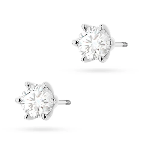 Klasyczne kolczyki z białego złota  z diamentami 2 x 0,70ct sztyft zakręcany