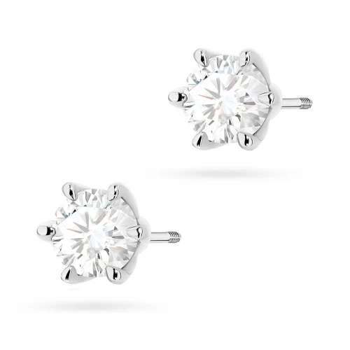 Klasyczne złote kolczyki z diamentami  laboratoryjnymi Lab Diamonds 2 x 1,00ct białe złoto sztyft zakręcany labret