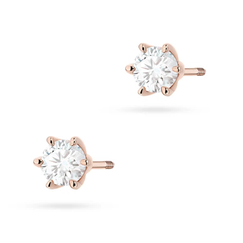 Klasyczne kolczyki z różowego złota  z diamentami laboratoryjnymi Lab Diamonds 2 x 0,40ct sztyft zakręcany