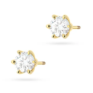 Klasyczne złote kolczyki z diamentami 2  x 0,70ct sztyft zakręcany