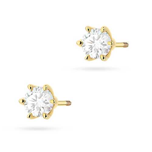 Klasyczne złote kolczyki z diamentami  laboratoryjnymi Lab Diamonds 2 x 0,50ct sztyft zakręcany