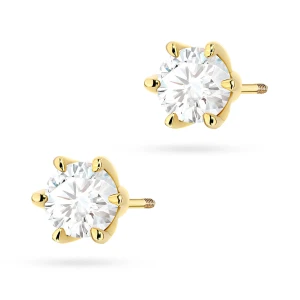 Klasyczne złote kolczyki z diamentami  laboratoryjnymi Lab Diamonds 2 x 1,00ct żółte złoto sztyft zakręcany labret