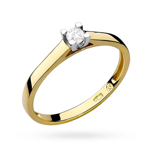 Zaręczynowy pierścionek różowe żółte      złoto brylant 0,12ct Klasyka