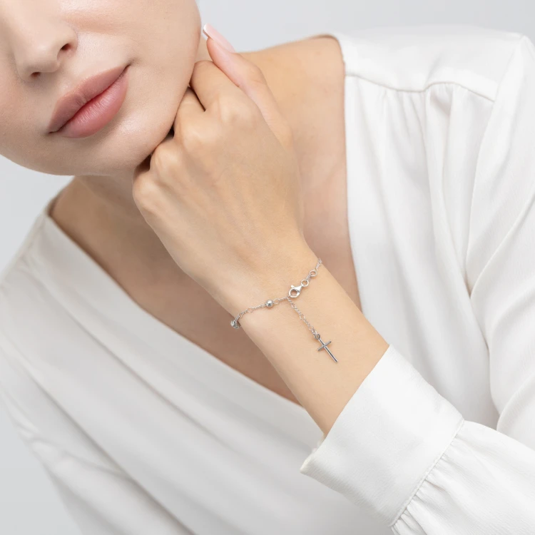 Srebrny różaniec na rękę bransoletka z krzyżykiem pr.925 D149-925 marko