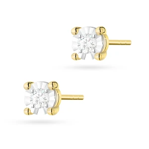 Kolczyki klasyczne z brylantami 0,06ct dwukolorowe złoto